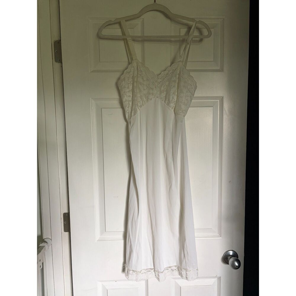 White Vintage Nylon Full Slip Dress